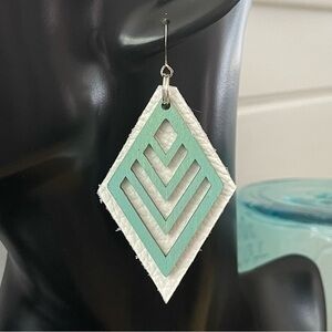 2/$29 Handmade White Leather Dyed Wood Statement Earring Geometric